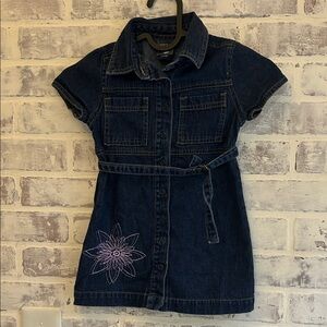 VTG Y2K Potato Tomato Girls 2T Blue Denim Dress Floral Embroidered Button Belt